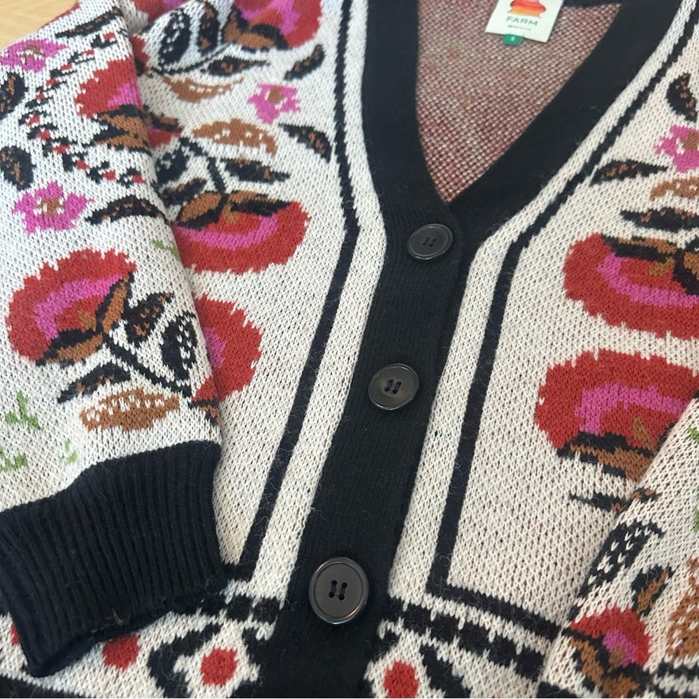 FARM Rio Floral Knit Cardigan in Black, Pink, Brown, Green - Picture 2 of 4